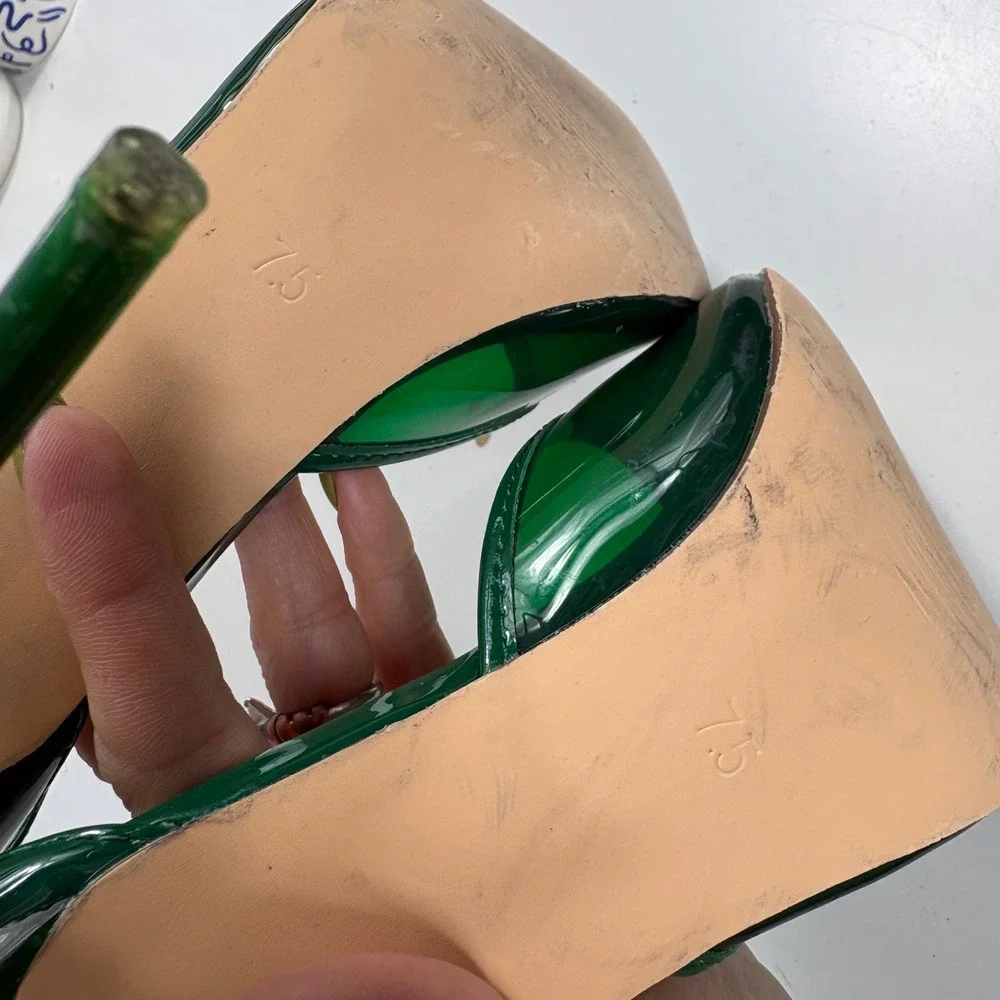 Steve Madden Green Translucent Pointed Toe Ankle Strap Stiletto Heels 7.5